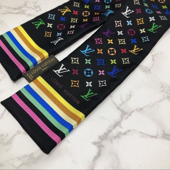 SOLD Louis Vuitton Murakami black multicolored bandeau twilly scarf Rare - Picture 3 of 10
